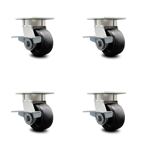 Service Caster 4 Inch Kingpinless Glass Filled Nylon Wheel Swivel Caster Set with Brakes SCC SCC-KP30S420-GFNR-SLB-4 - main